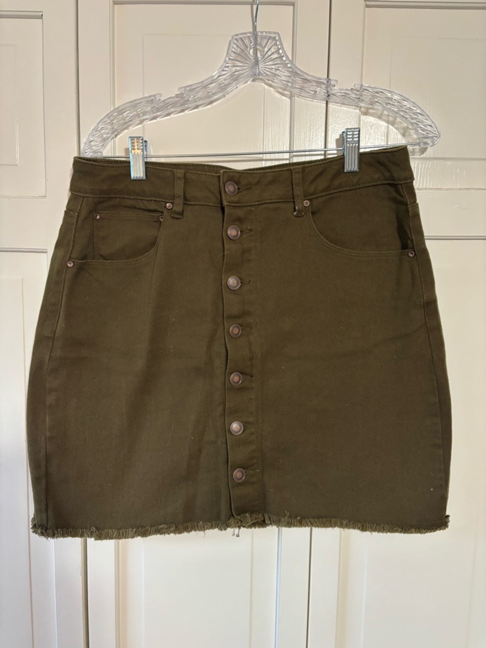 A Loves A Olive Button Front Denim Mini Skirt Size 31